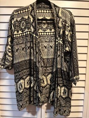 Black and White Patterned Open Front light cardigan